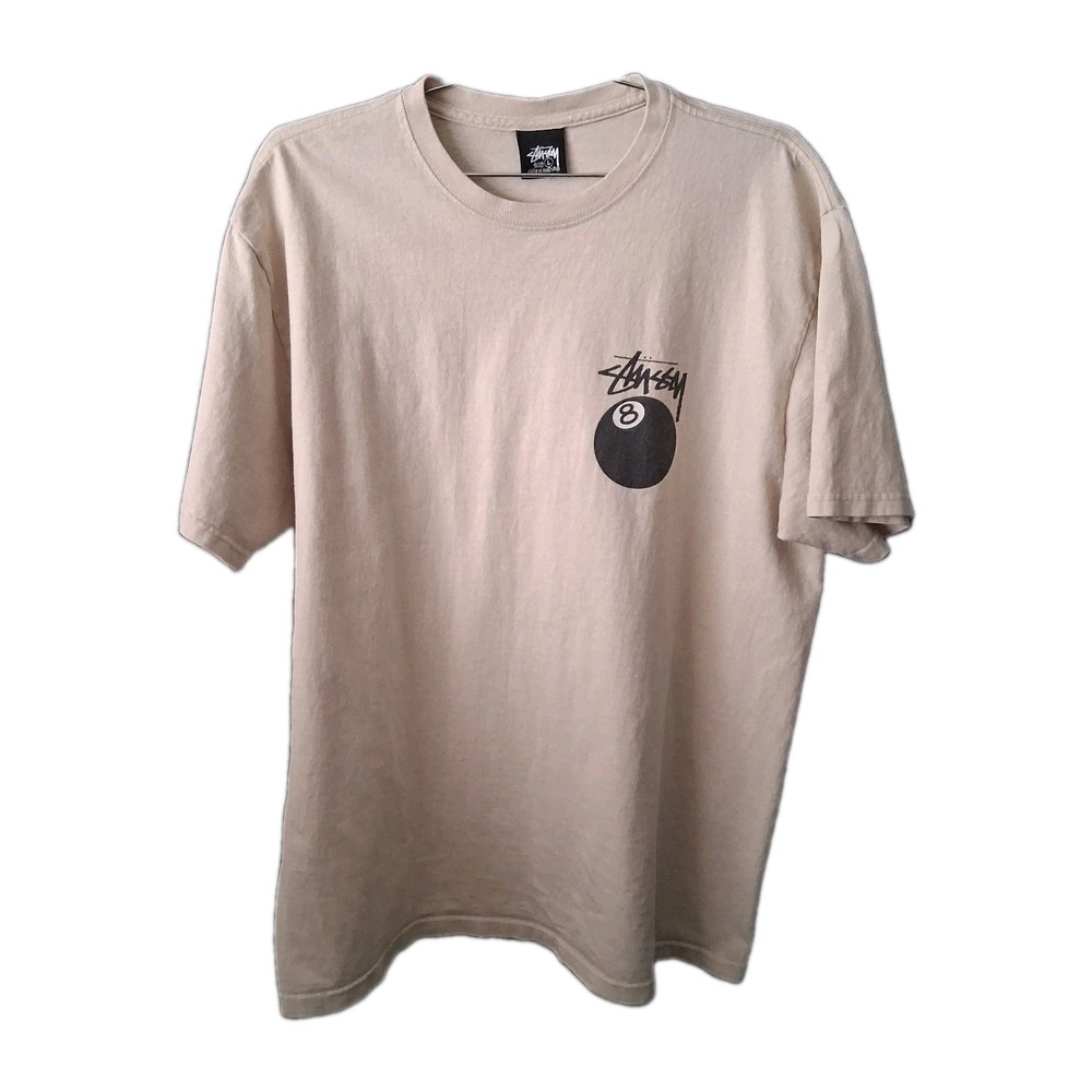 Stussy Eight Ball Graphic Logo Off White Short Sleeve T-Shirt Men's Large Read